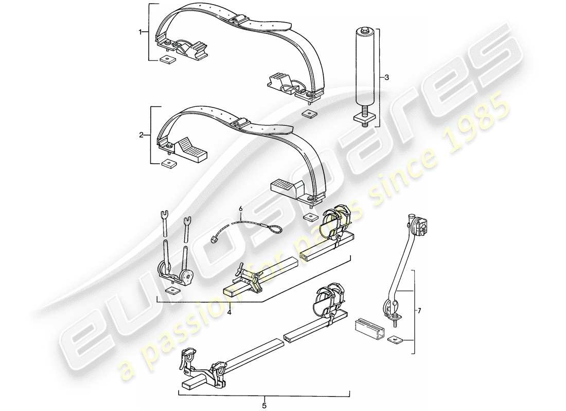 porsche 1986 (924s) roof transport system part diagram