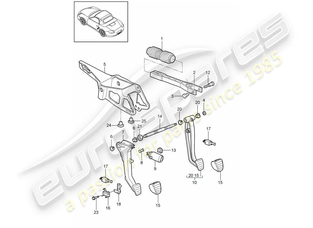 porsche 2010 (987 boxster) pedals part diagram