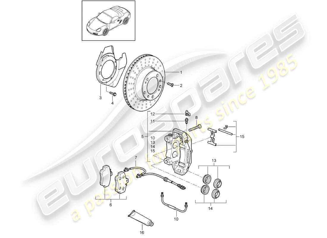 porsche 2011 (987 boxster) disc brake front axle part diagram