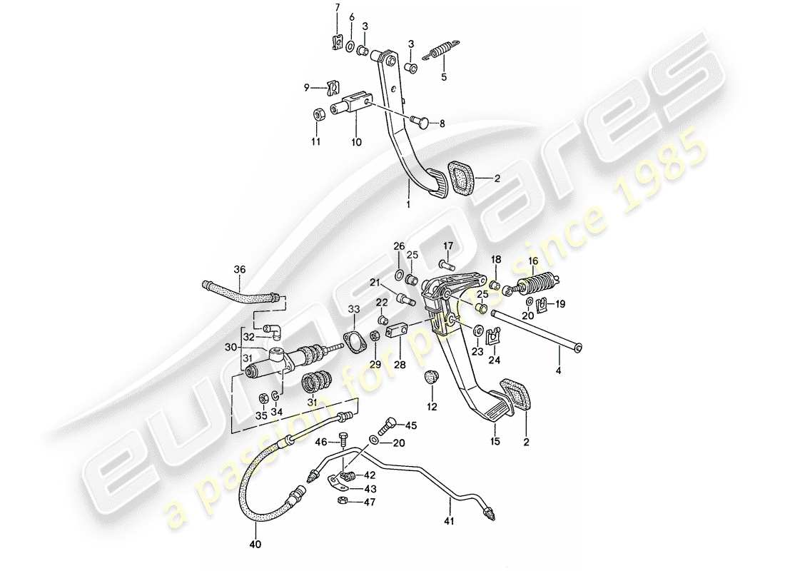 porsche 1990 (944) brake - clutch - pedals part diagram