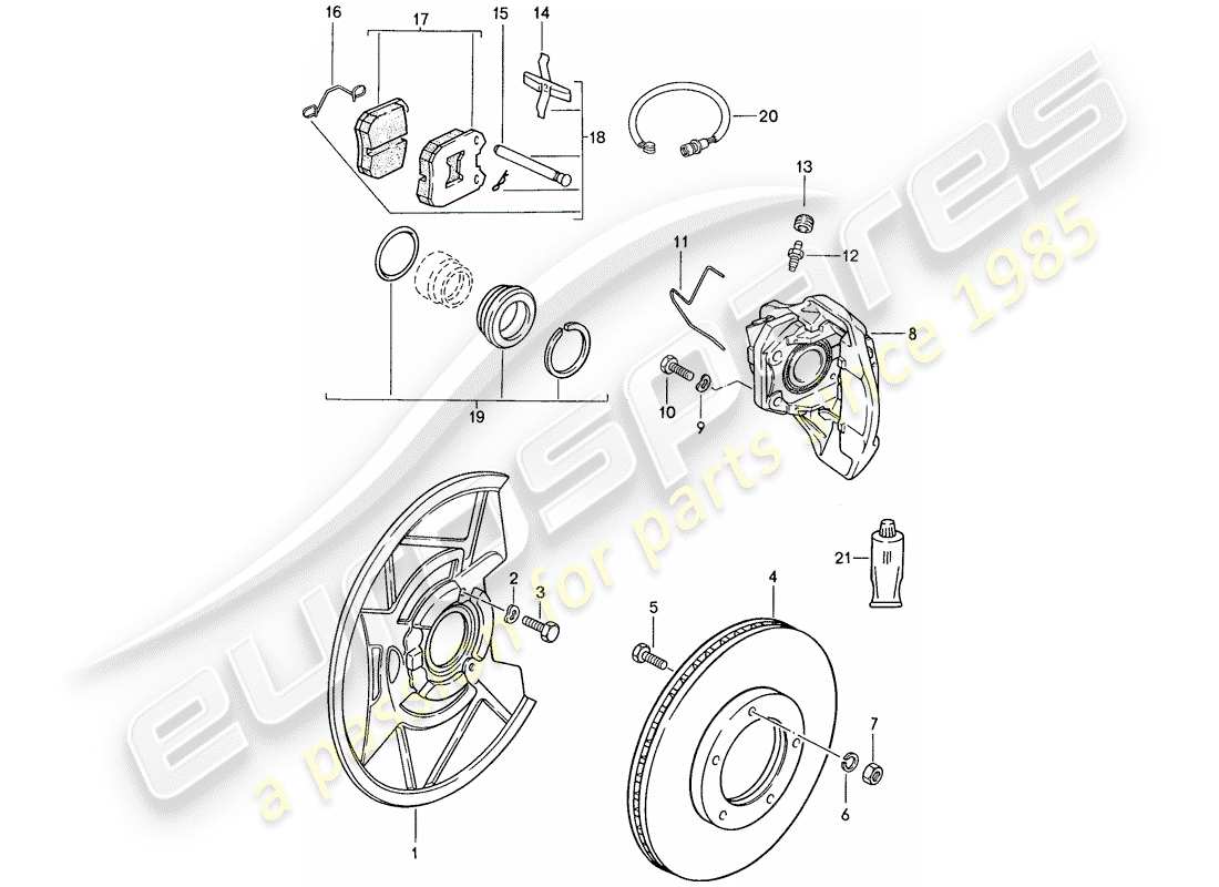 porsche 1991 (944) disc brakes - front axle - d >> - mj 1989 part diagram