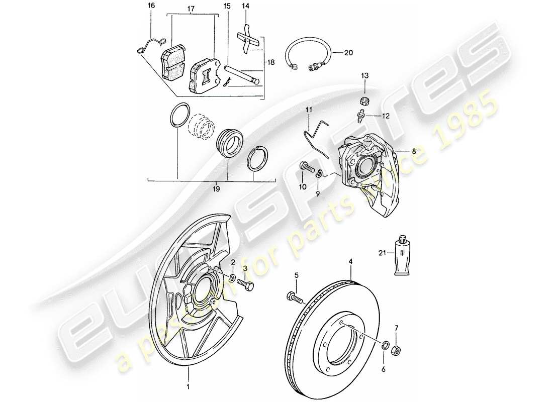 porsche 944 (1991) disc brakes - front axle - d >> - mj 1989 part diagram