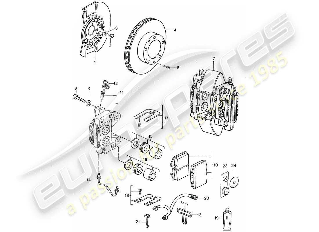 porsche 1992 (968) disc brakes - front axle parts diagram