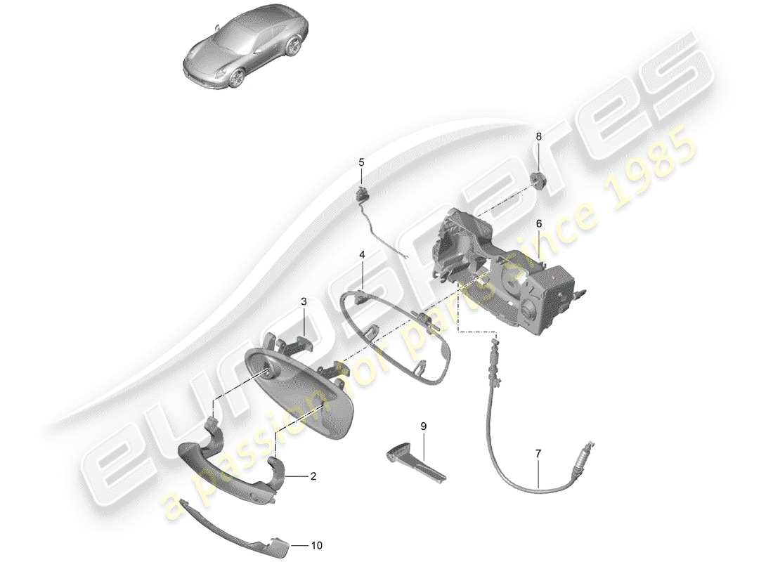 porsche 2013 (991-1) door handle part diagram