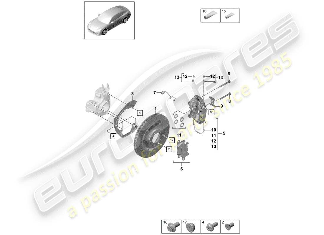 porsche 2017 (panamera 971-1) disc brakes part diagram