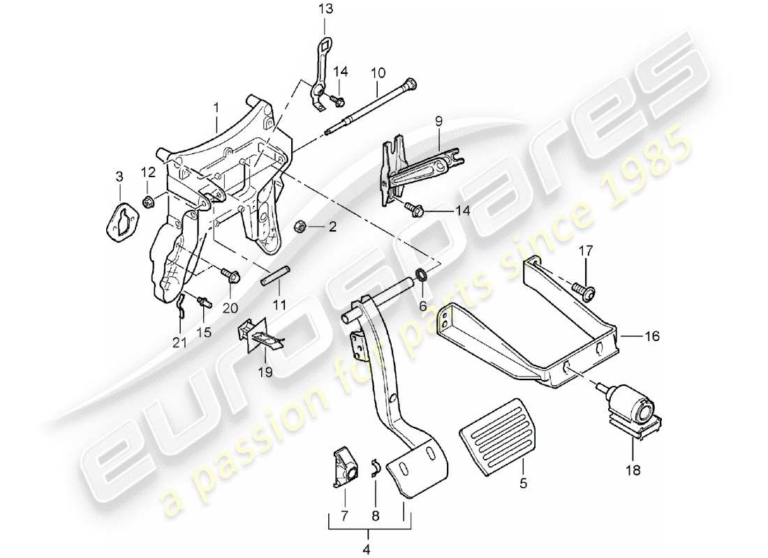 porsche 2004 (cayenne e1 9pa) brake and acc. pedal assembly part diagram