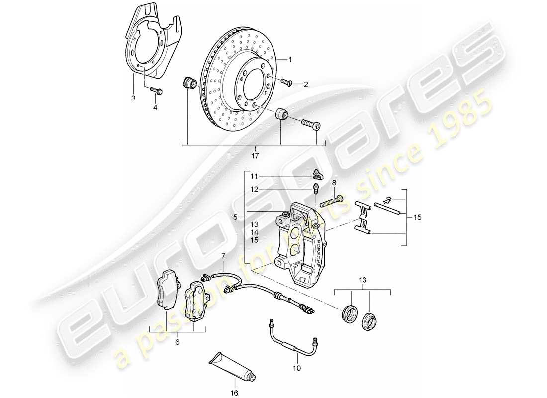 porsche 2007 (997-1 gt3) disc brakes part diagram
