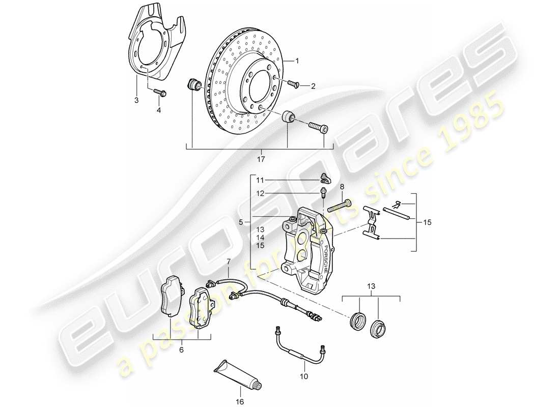 porsche 997 gt3 (2007) disc brakes part diagram
