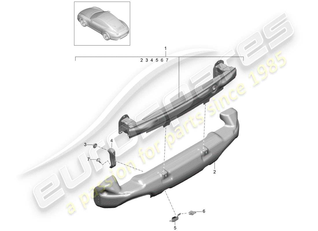 porsche 991 (2013) bumper bracket part diagram