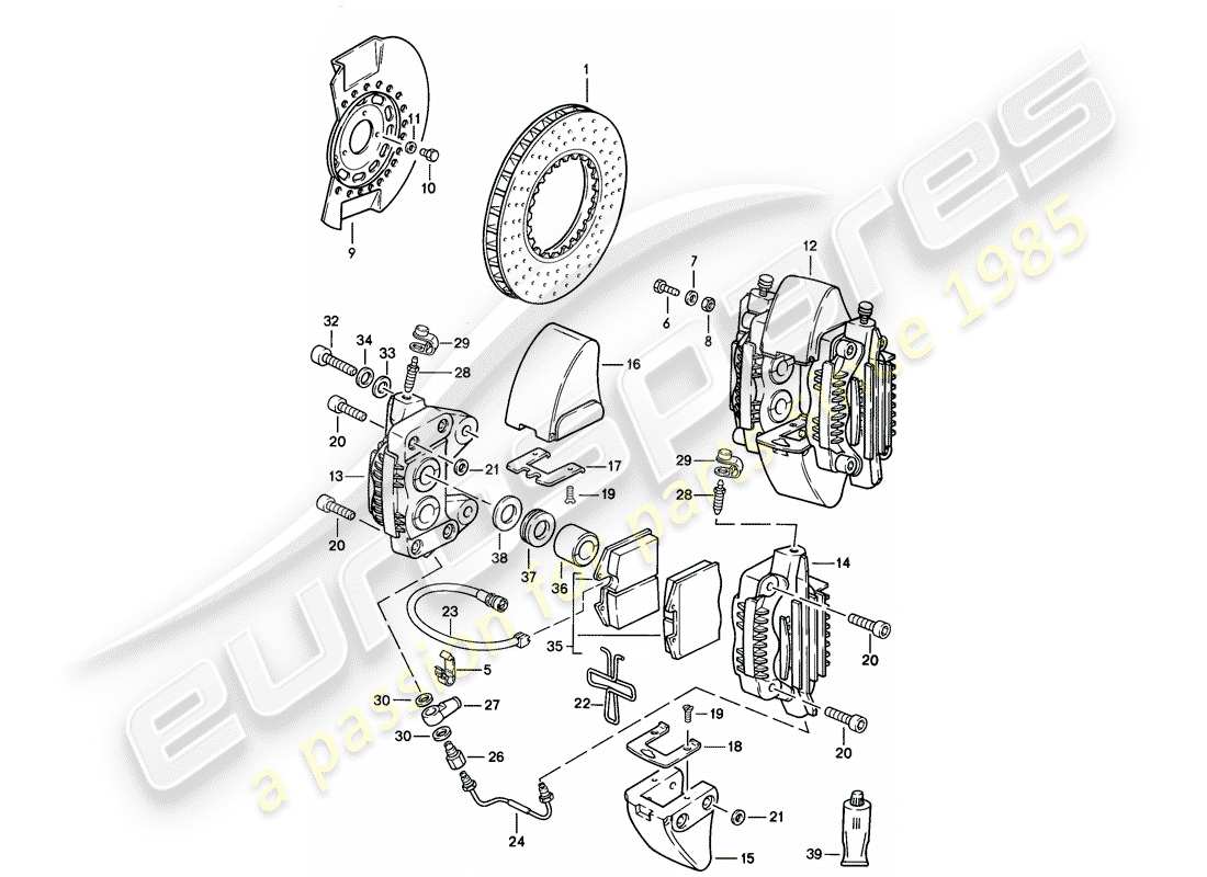 porsche 911 (1984) brake - front axle parts diagram