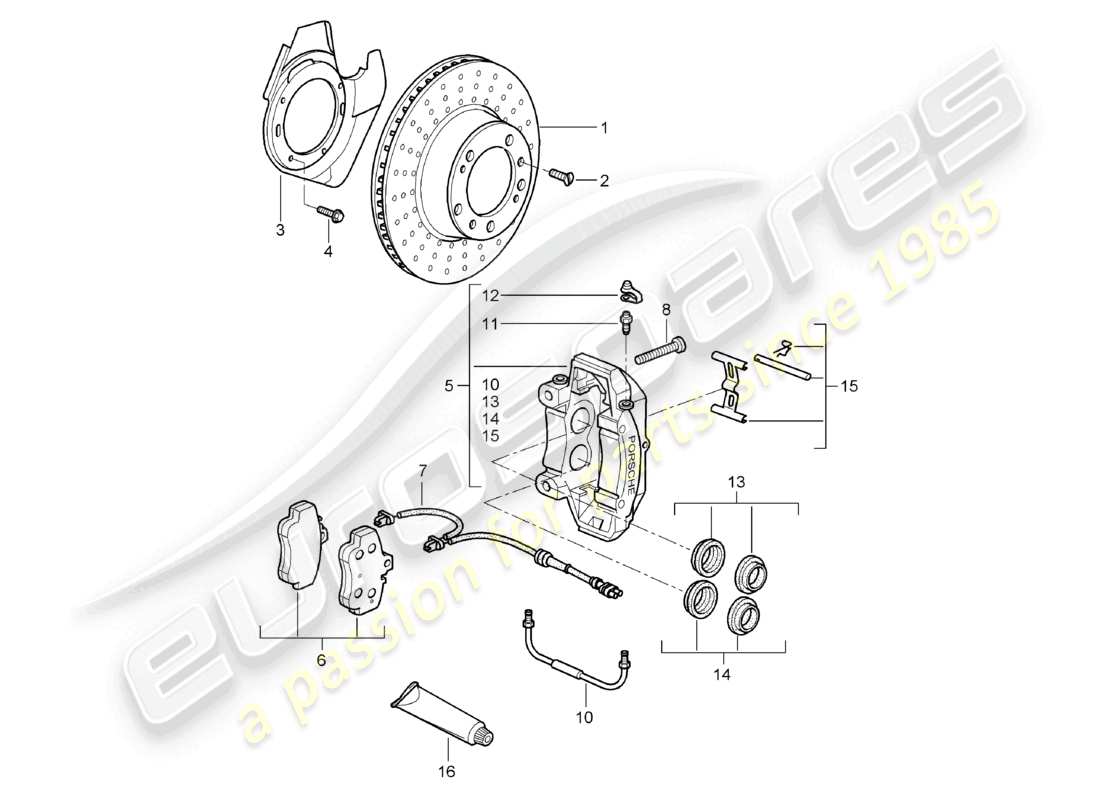 porsche 2008 (987 boxster) disc brake front axle part diagram