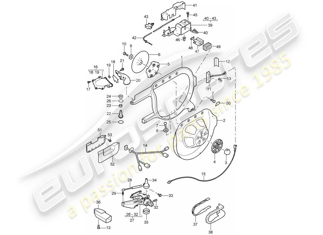 porsche 2004 (cayenne e1 9pa) spare wheel support frame part diagram
