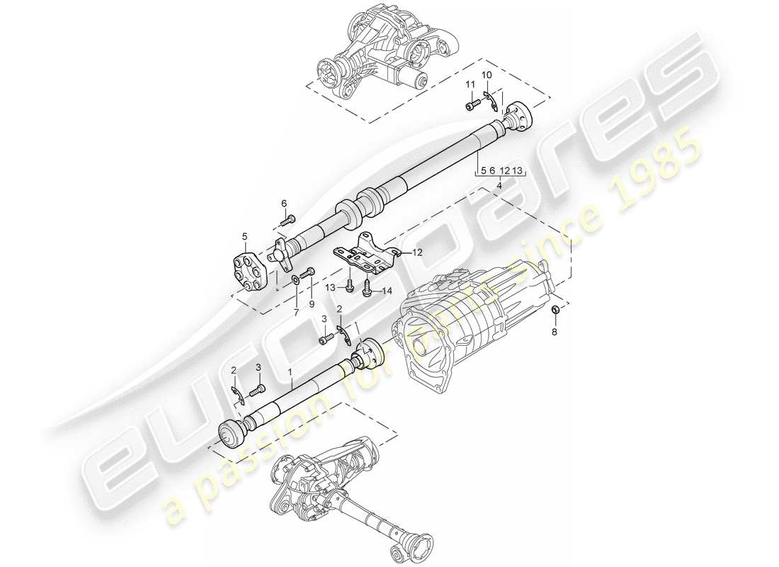 porsche cayenne (2007) propeller shaft part diagram