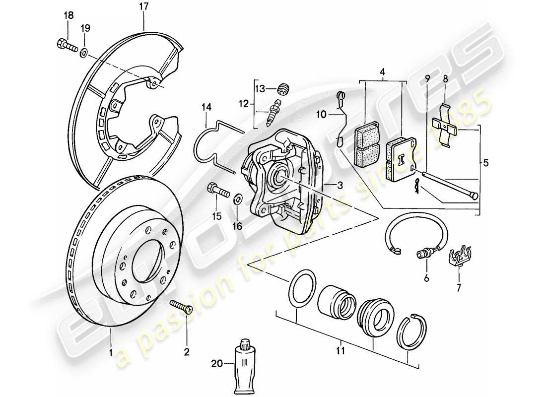 porsche 1986 (944) disc brakes - rear axle part diagram