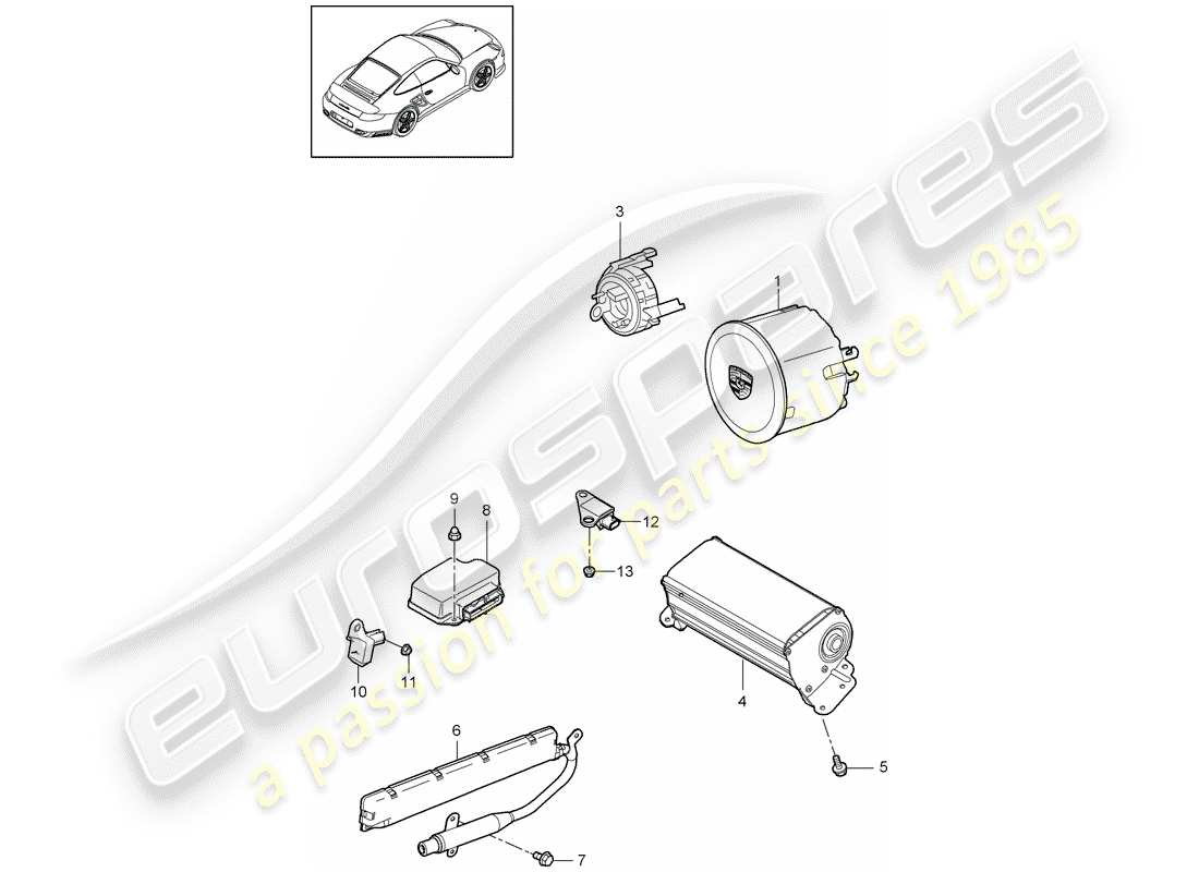 porsche 911 t/gt2rs (2012) airbag part diagram