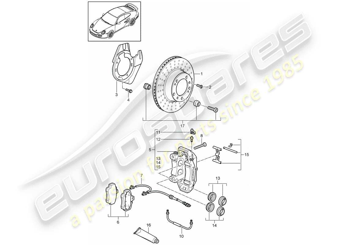 porsche 997 t/gt2 (2007) disc brakes parts diagram