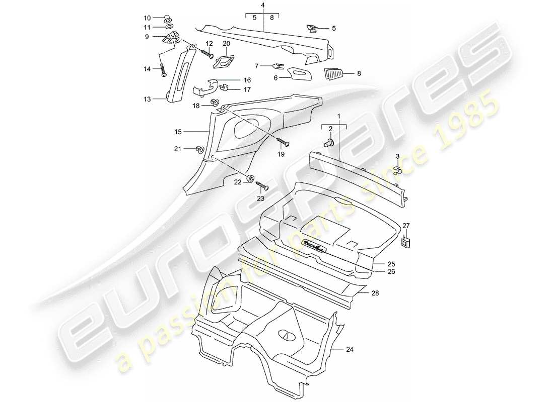 porsche 2003 (996 turbo / gt2) trims part diagram