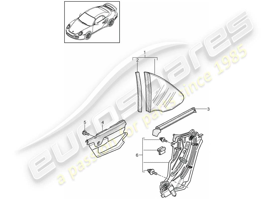 porsche 911 t/gt2rs (2012) side window parts diagram
