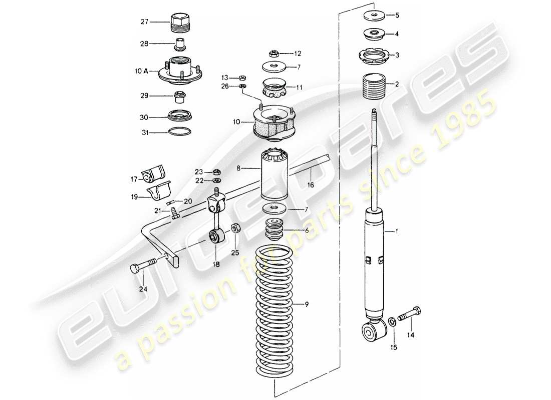 porsche 964 (1994) shock absorber - stabilizer part diagram
