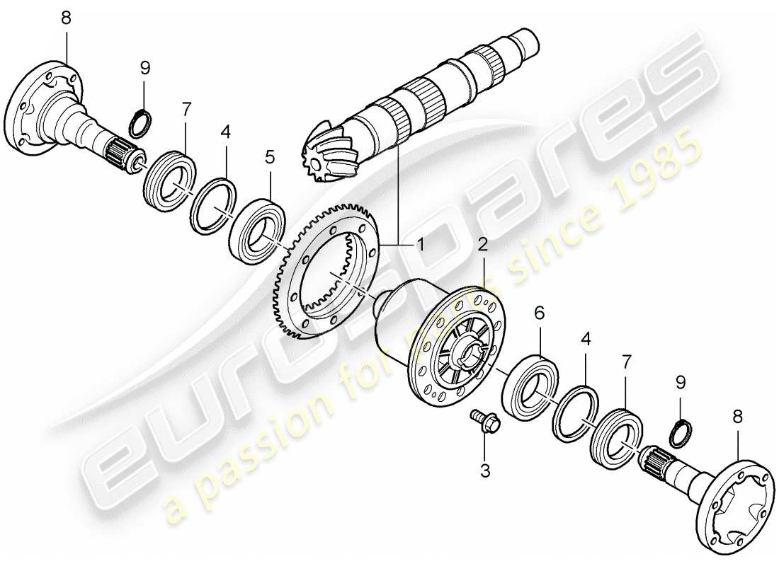 porsche 1999 (986 boxster) differential - rear axle part diagram