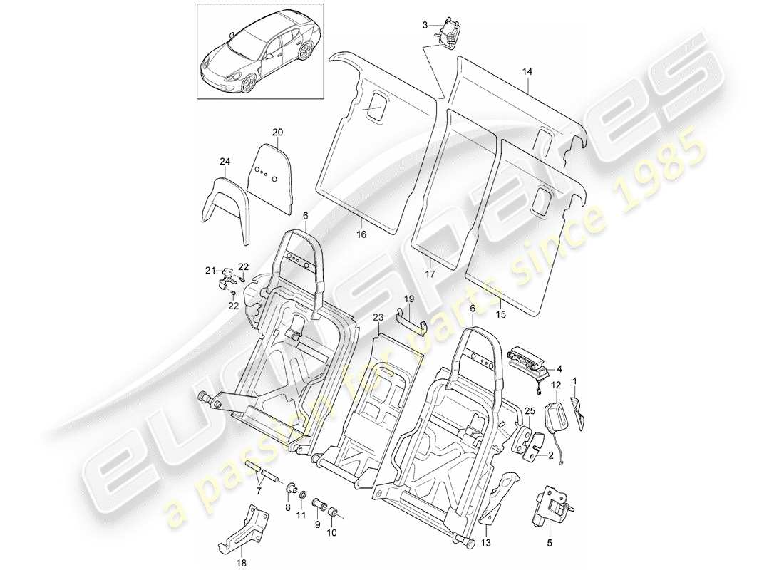 porsche 2010 (panamera 970) back seat backrest part diagram