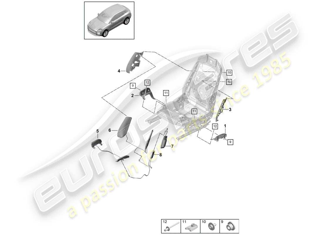 porsche 2019 (macan) pneumatic components for seat part diagram