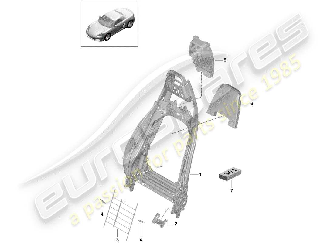 porsche 2018 (718 boxster) frame - backrest part diagram