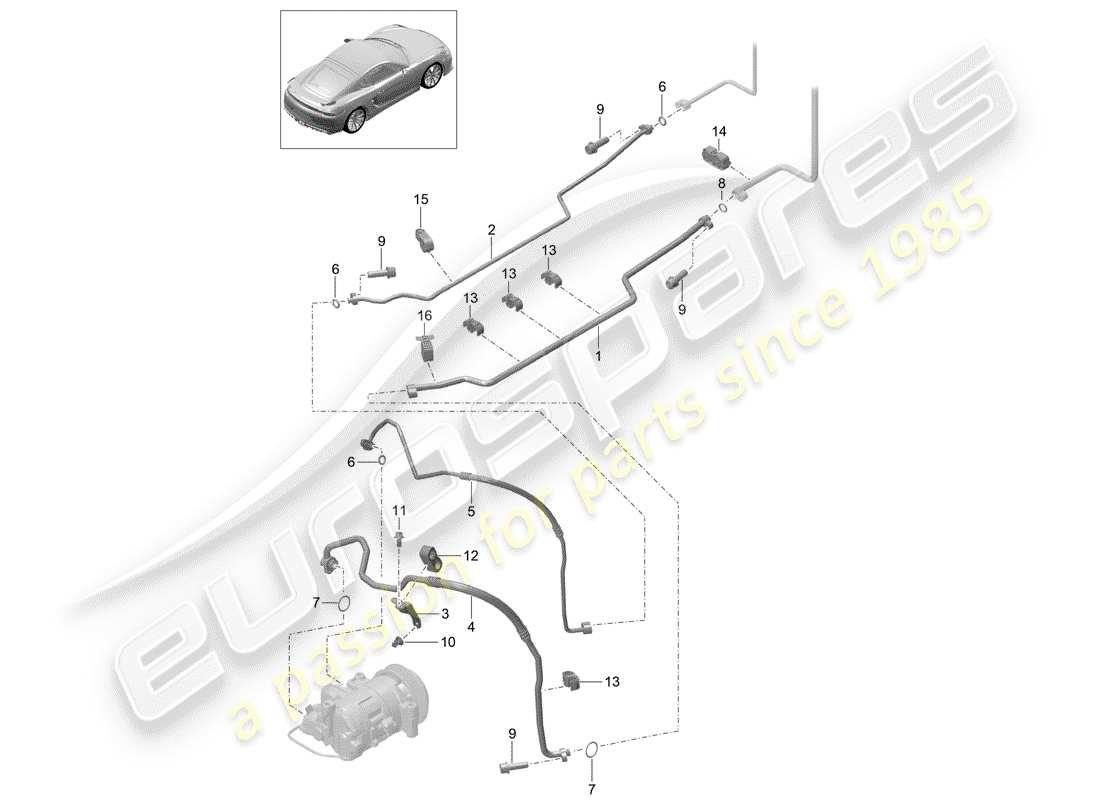 porsche 2016 (981 cayman gt4) refrigerant circuit part diagram