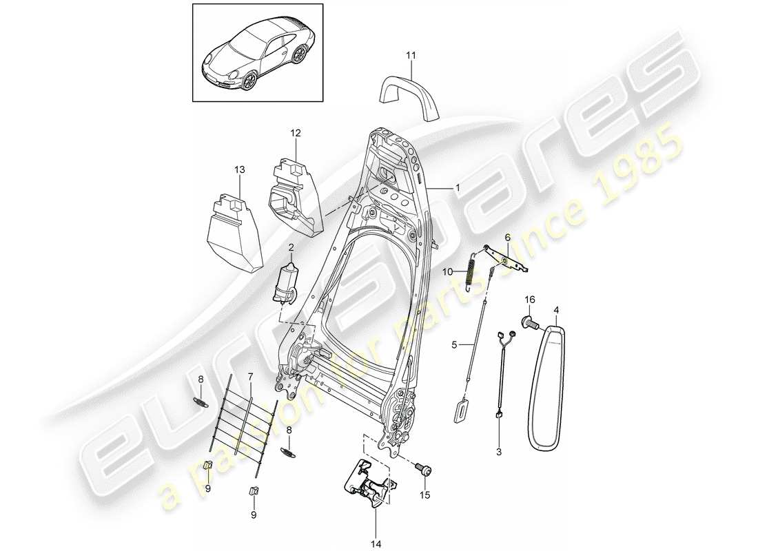 porsche 997 gen. 2 (2009) backrest frame parts diagram