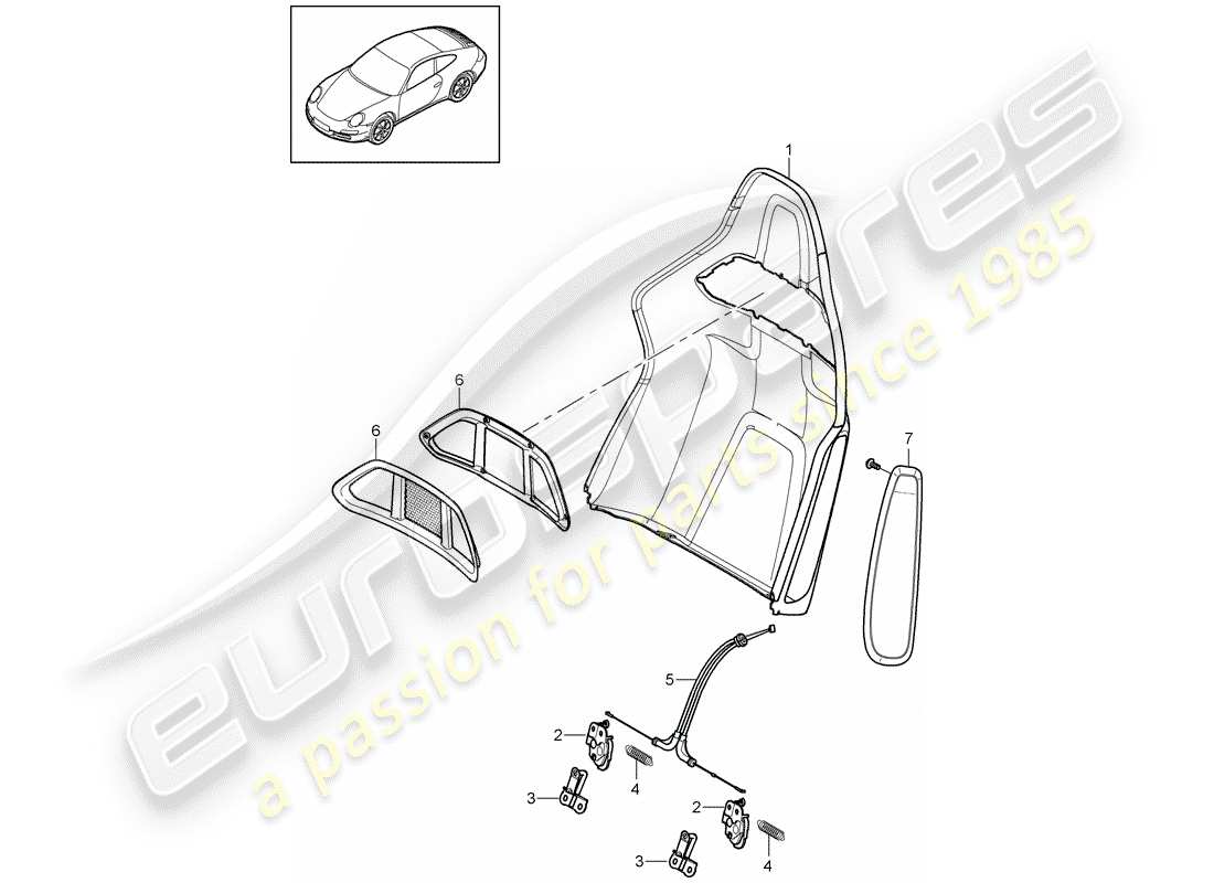 porsche 2011 (997-2) backrest shell part diagram
