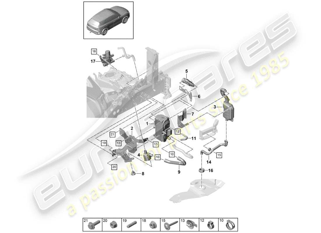 porsche 2019 (cayenne e3 9ya/9yb) additional heater part diagram