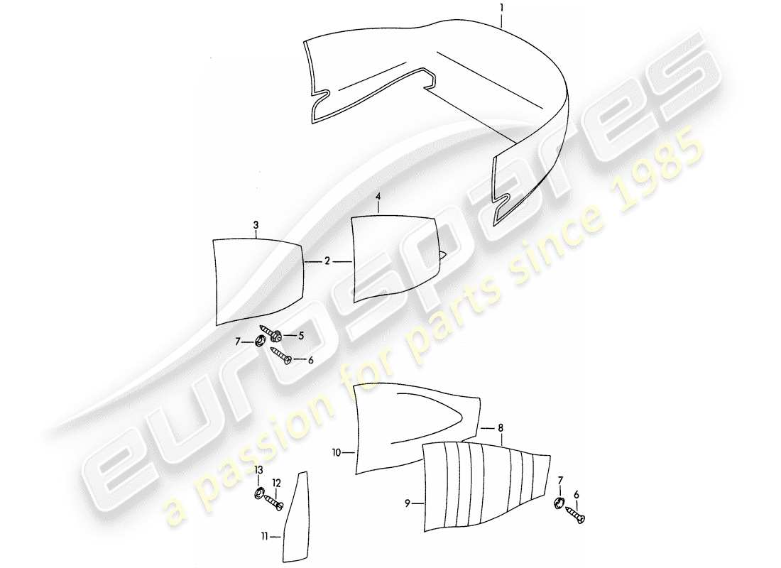 porsche 1964 (356b/356c) trims - interior equipment part diagram