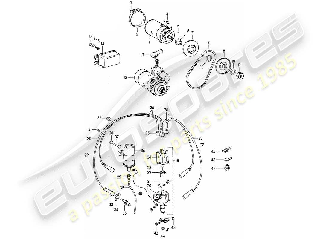 porsche 1961 (356b/356c) electrical equipment - engine part diagram