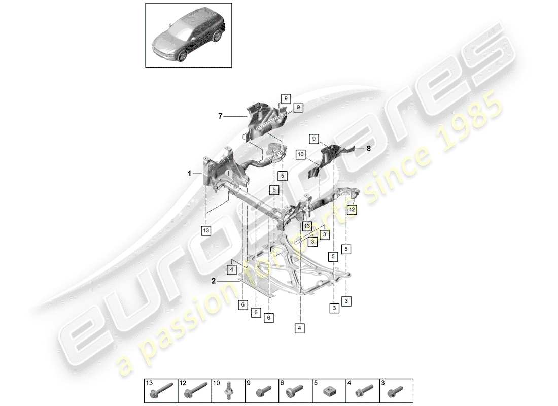 porsche 2018 (cayenne e3 9ya/9yb) sub frame part diagram