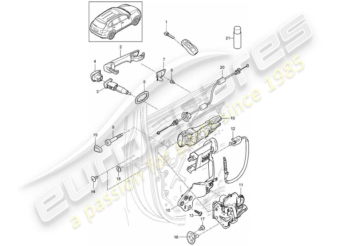 porsche 2011 (cayenne e2 92a) door handle part diagram