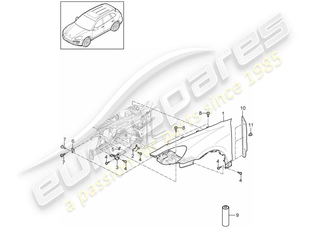porsche 2011 (cayenne e2 92a) fender part diagram