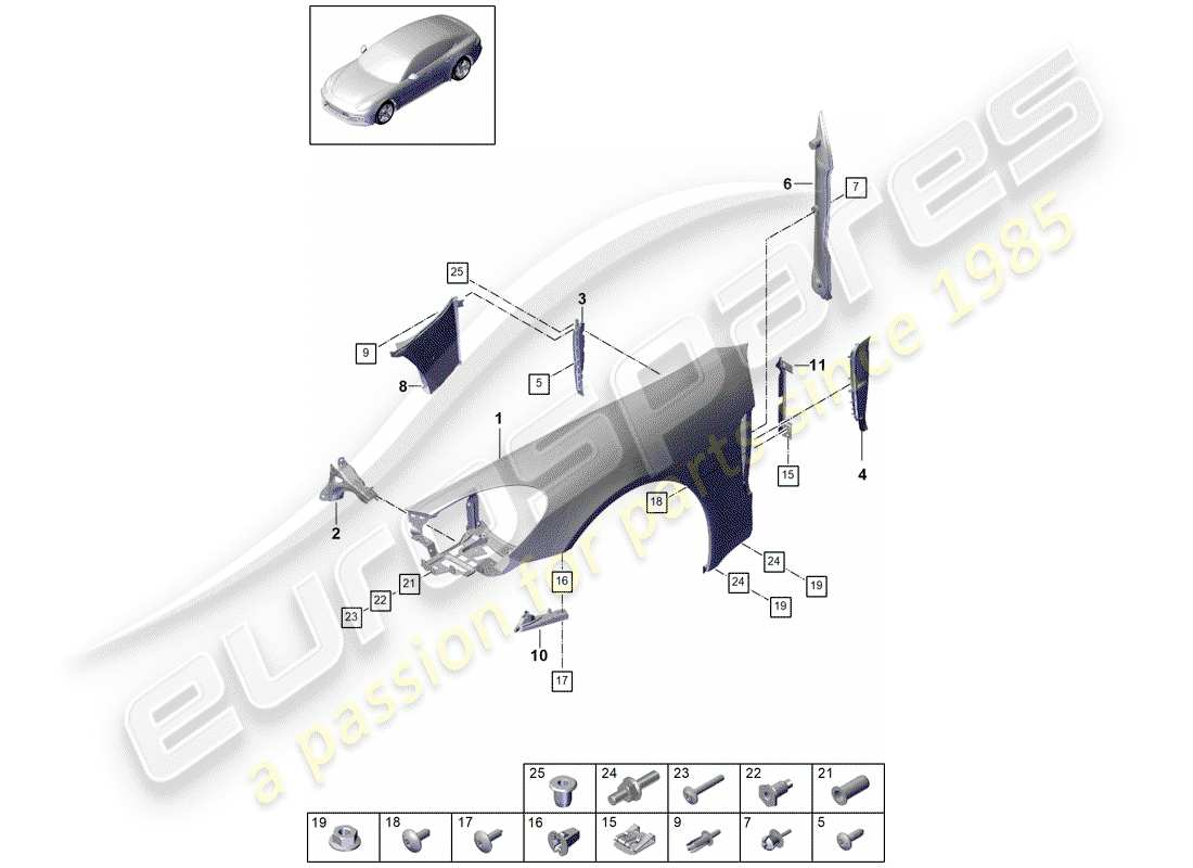 porsche panamera 971 (2017) fender parts diagram