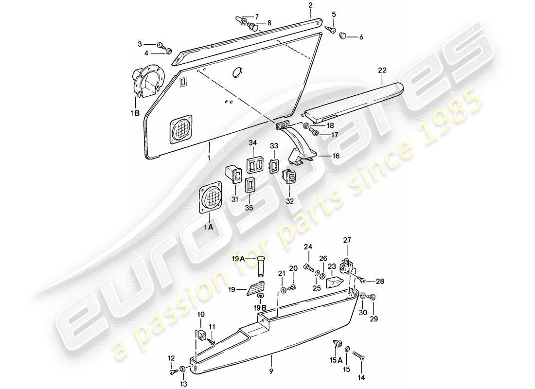 porsche 1984 (911) interior equipment - doors part diagram