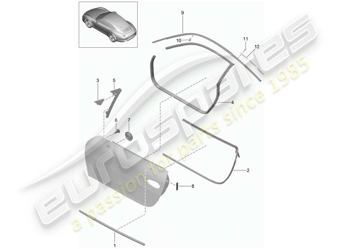 porsche 2014 (991-1) door seal part diagram