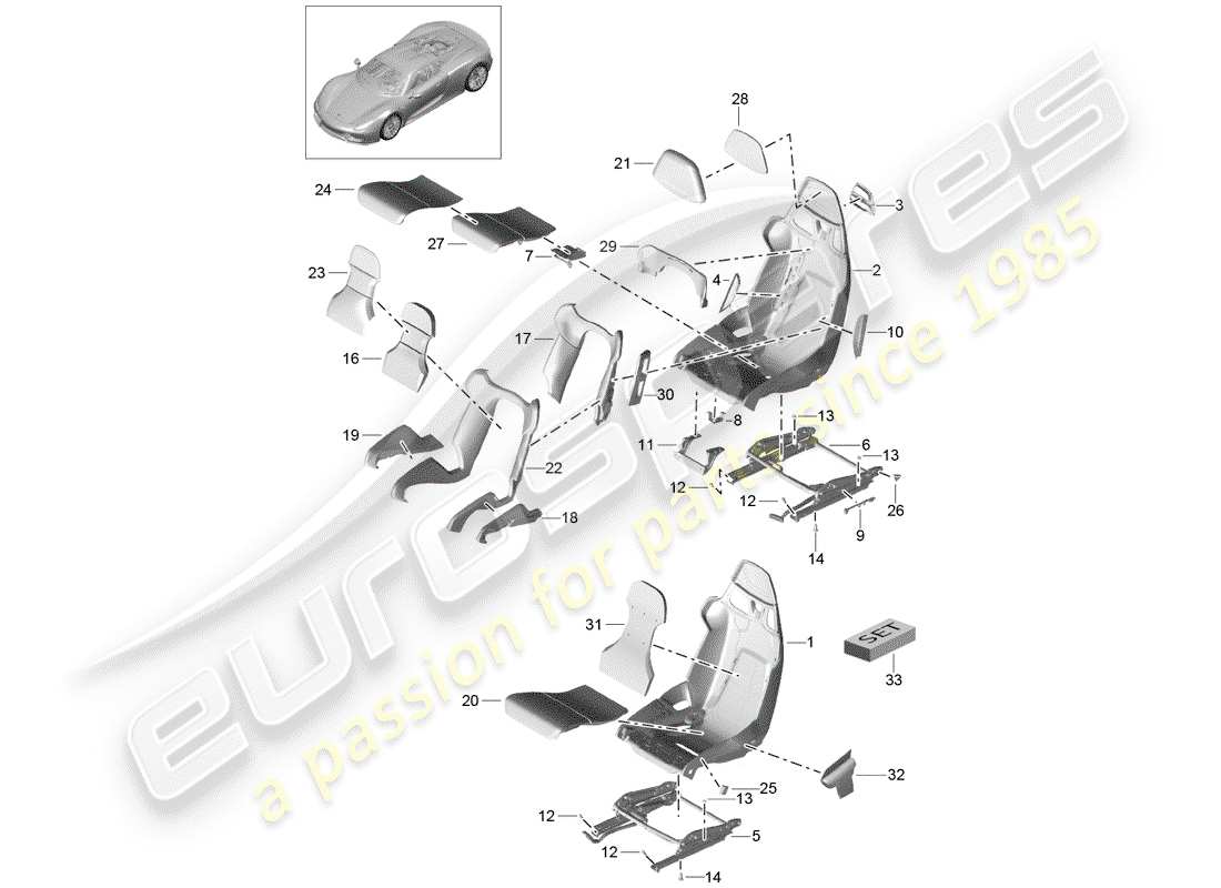 porsche 918 spyder (2015) seat parts diagram