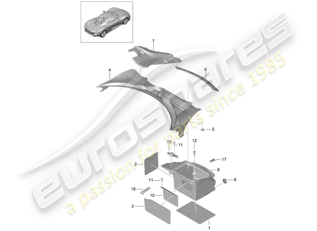 porsche 2015 (918 spyder) luggage compartment liner part diagram