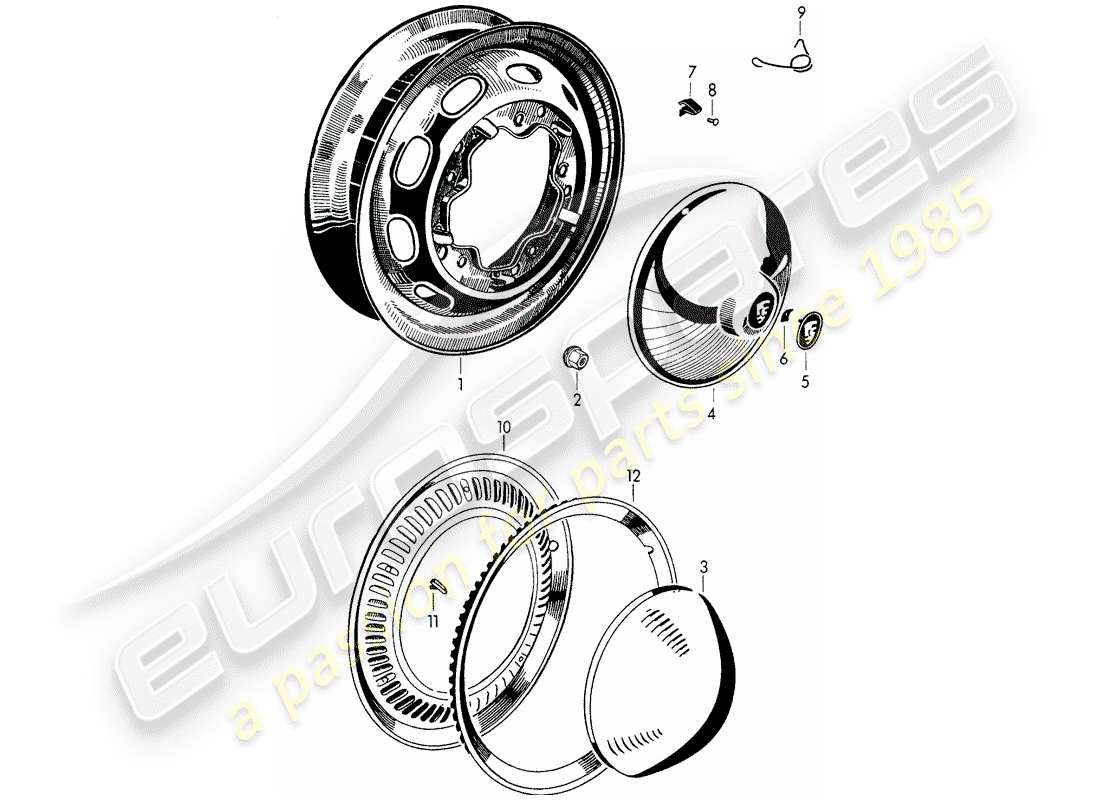 porsche 356/356a (1952) wheels part diagram