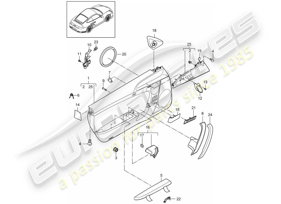porsche 2013 (997-2 turbo / gt2 rs) door panel part diagram