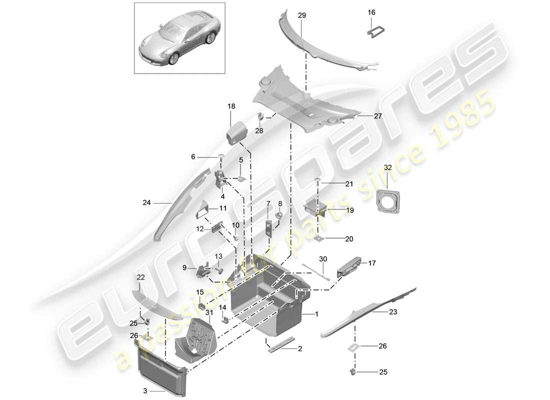 porsche 2020 (991-2) boot lining part diagram