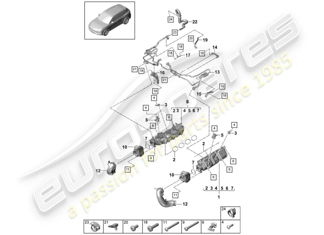 porsche 2020 (cayenne e3 9ya/9yb) intake pipe part diagram
