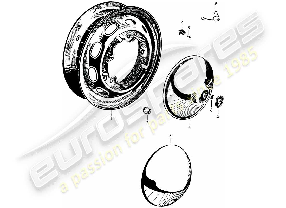 porsche 1961 (356b/356c) wheels part diagram
