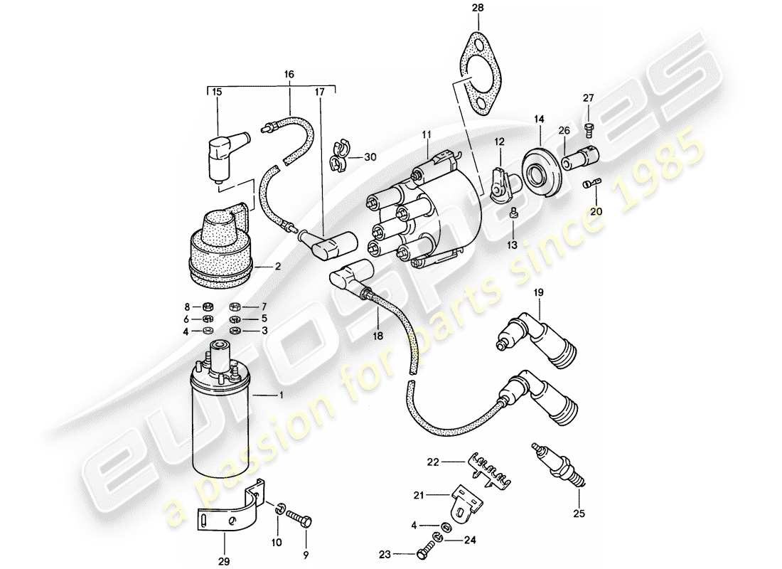 porsche 1987 (924s) engine electrics 1 part diagram