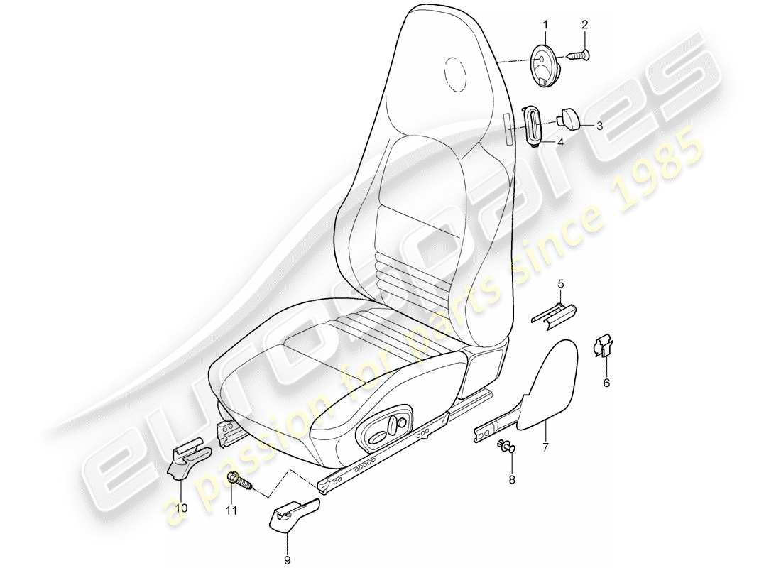 porsche 2004 (996 turbo / gt2) front seat part diagram