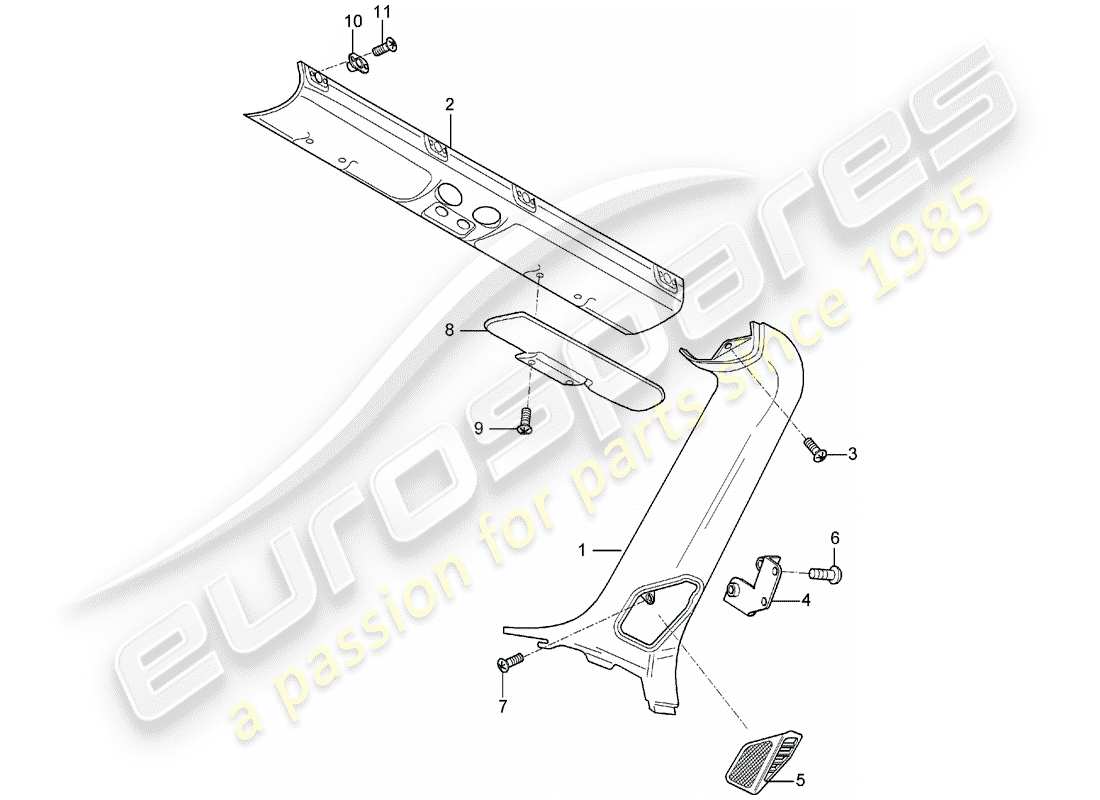 porsche 2004 (carrera gt) sun vizors - trims - a-pillar part diagram