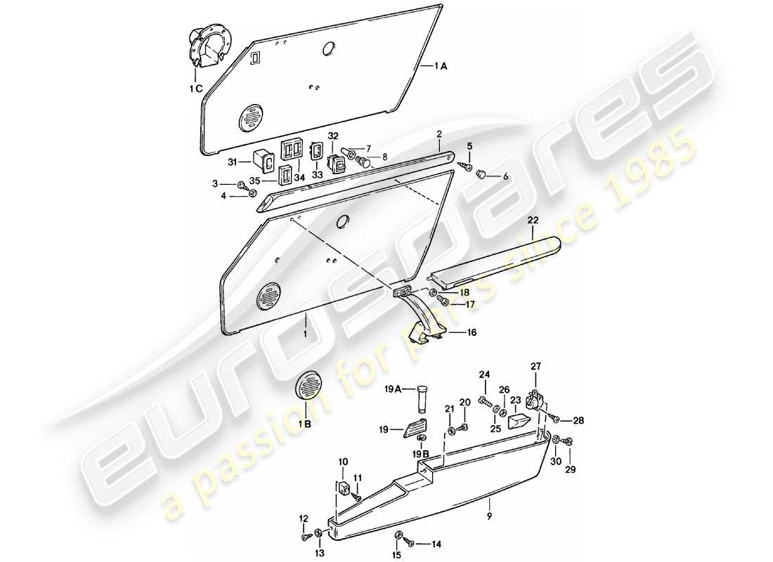 porsche 1981 (911) interior equipment - doors part diagram